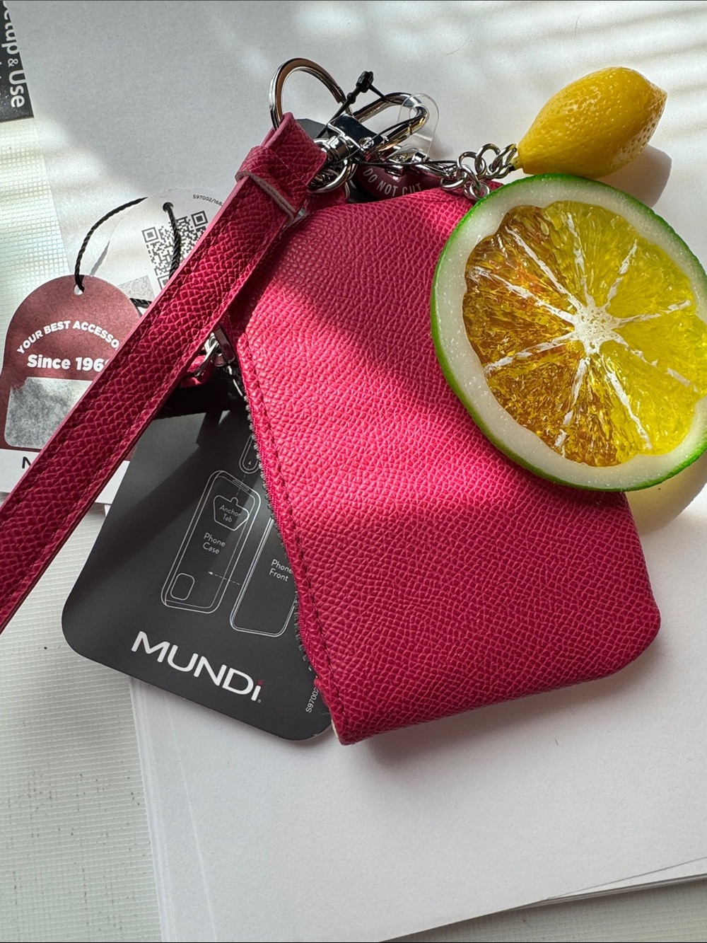 NWT Mundi Bright Pink Wristlet Phone Anchor tabKey Pouch